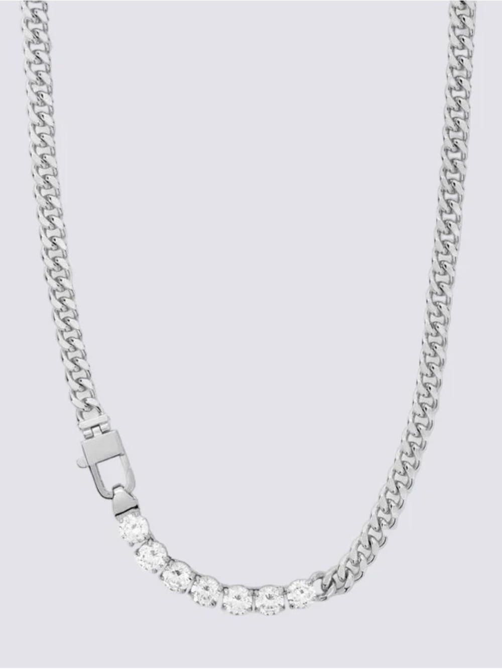 Silver Chain Necklace with Pavé Crystal Accent